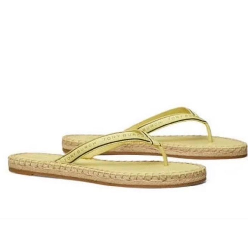 Tory Burch Ribbon Thong Espadrille Butter Yellow Seaweed Sandals